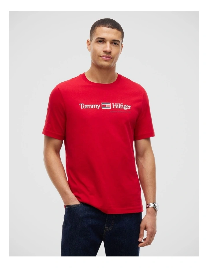 Logo Jersey Crew Neck T-Shirt in Red image 1