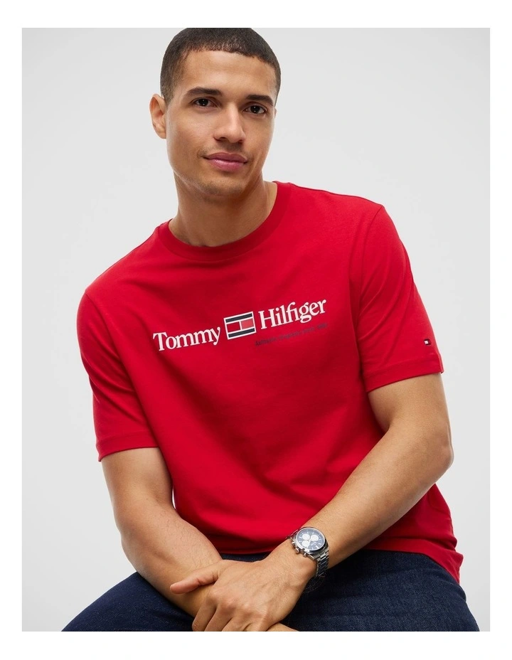 Logo Jersey Crew Neck T-Shirt in Red image 3