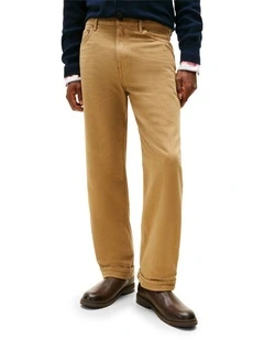 Washed Relaxed White Jeans in Khaki