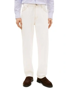 White Relaxed Straight Leg Jeans in Cream