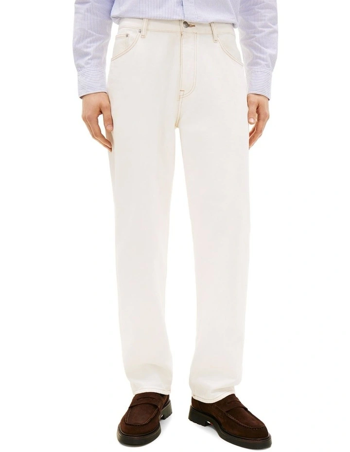 White Relaxed Straight Leg Jeans in Cream image 1