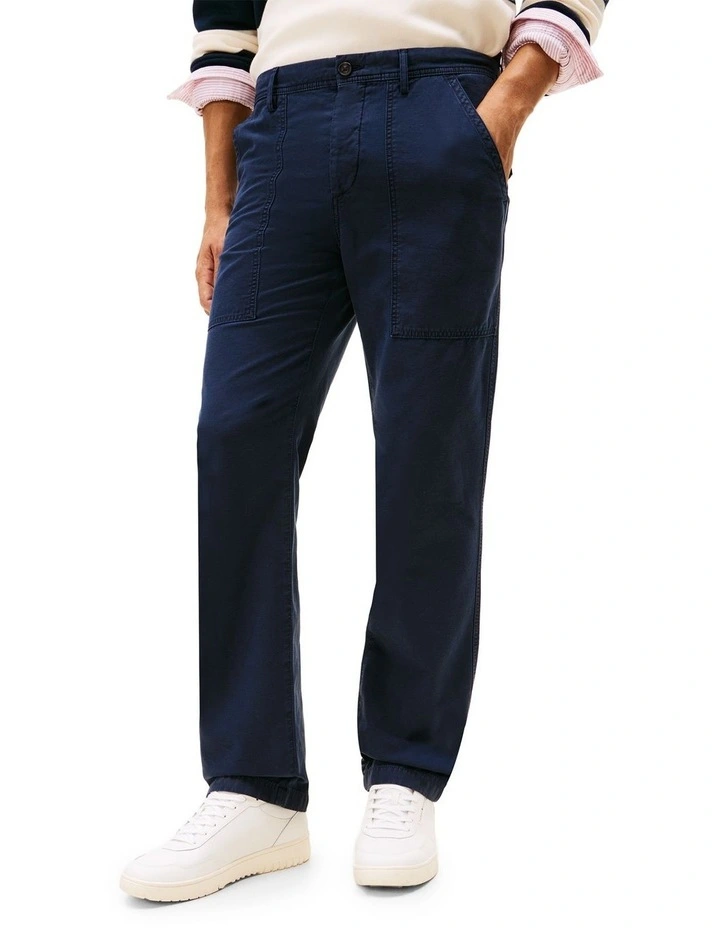 Washed Textured Sateen Utility Trousers in Green image 1