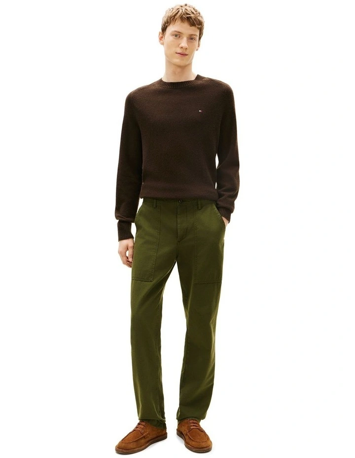 Washed Textured Sateen Utility Trousers in Green image 3
