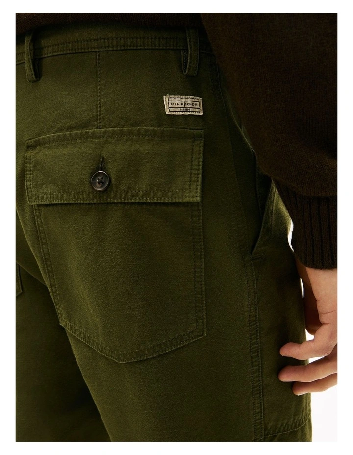 Washed Textured Sateen Utility Trousers in Green image 4