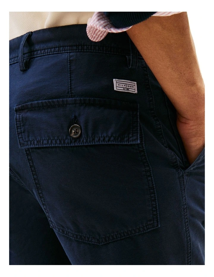 Washed Textured Sateen Utility Trousers in Green image 4