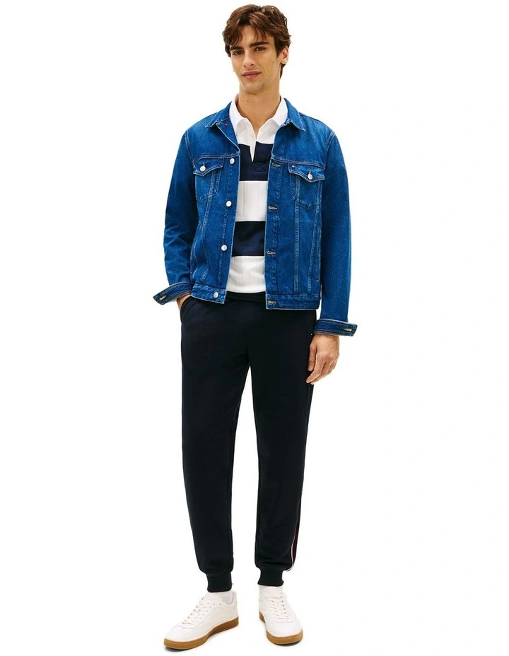 Global Stripe Cuffed Leg Joggers in Navy image 4