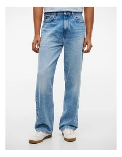 Whiskered Relaxed Jeans in Blue