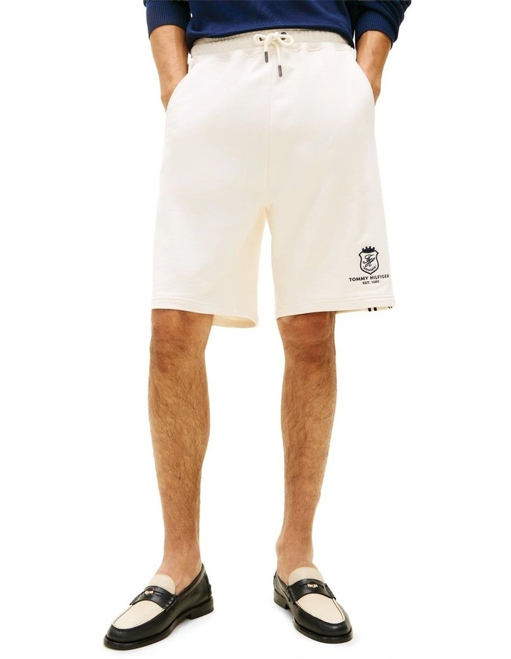 Crest Embroidery Lightweight Relaxed Sweat Shorts in Cream image 1