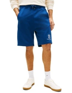 Crest Embroidery Lightweight Relaxed Sweat Shorts in Blue