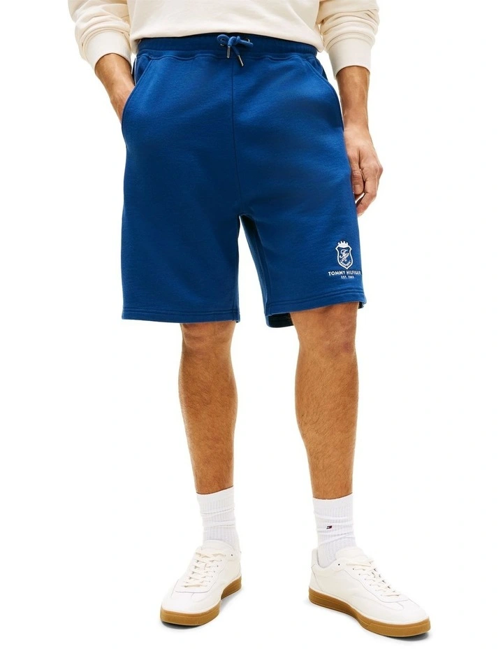Crest Embroidery Lightweight Relaxed Sweat Shorts in Blue image 1