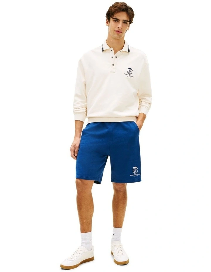 Crest Embroidery Lightweight Relaxed Sweat Shorts in Blue image 4