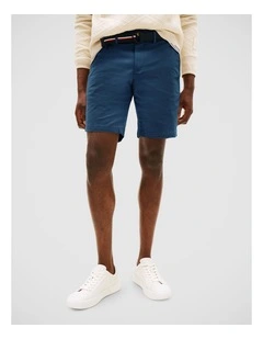 Slim Belted Twill Chino Shorts in Blue