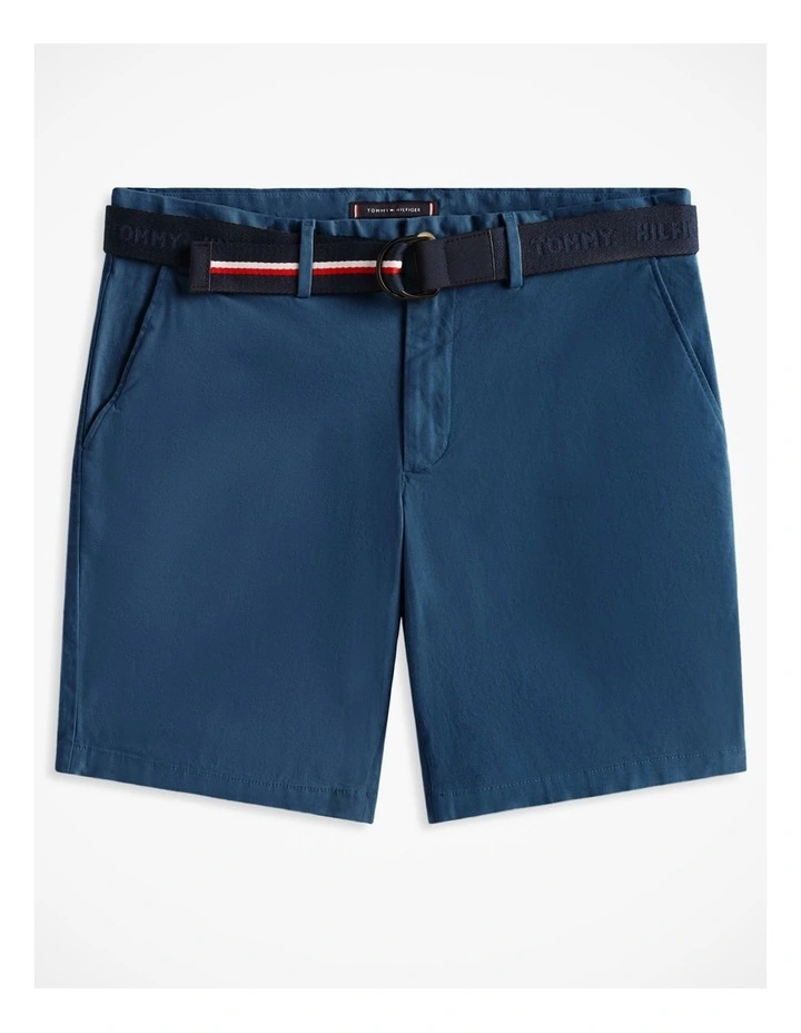 Slim Belted Twill Chino Shorts in Blue image 6