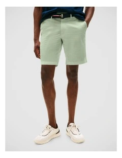 Slim Belted Twill Chino Shorts in Green