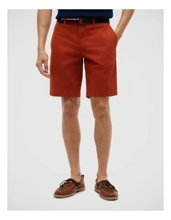 Denton Belted Twill Slim 9.5 Inseam Shorts in Orange