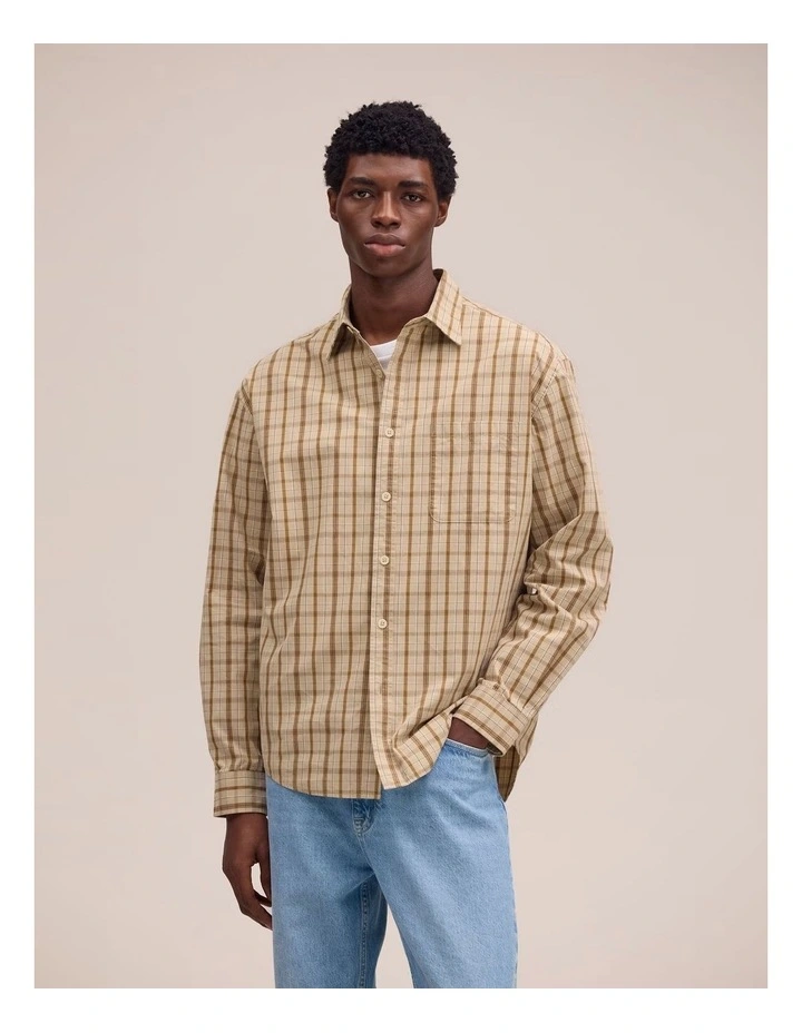 Deon Long Sleeve Shirt Khaki Check image 1