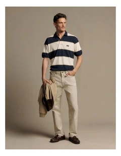 Balmain Stripe Polo in Ecru/Navy