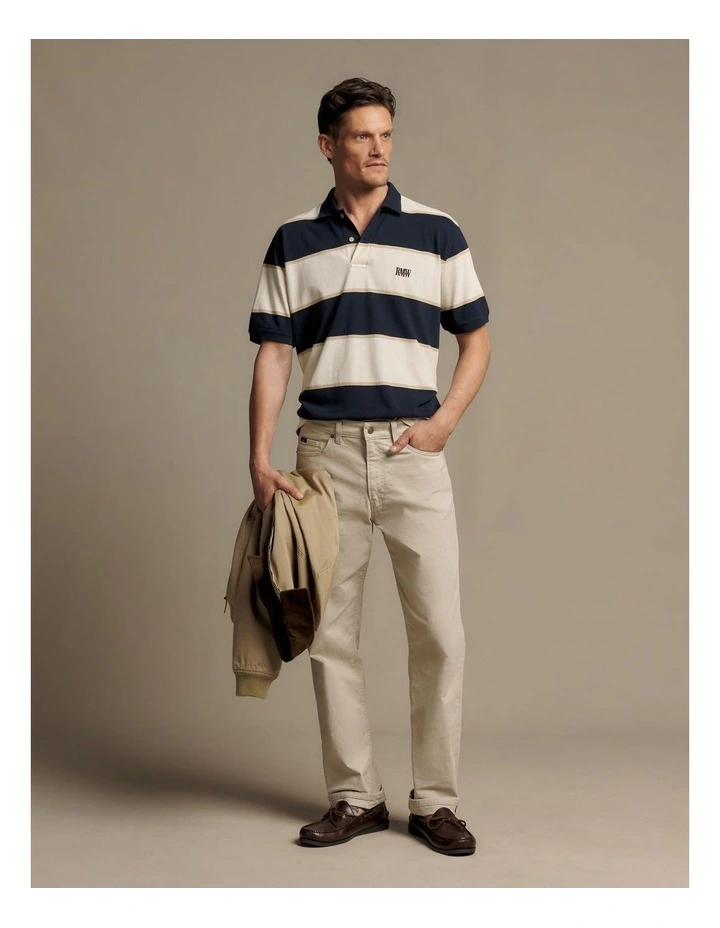 Balmain Stripe Polo in Ecru/Navy image 1