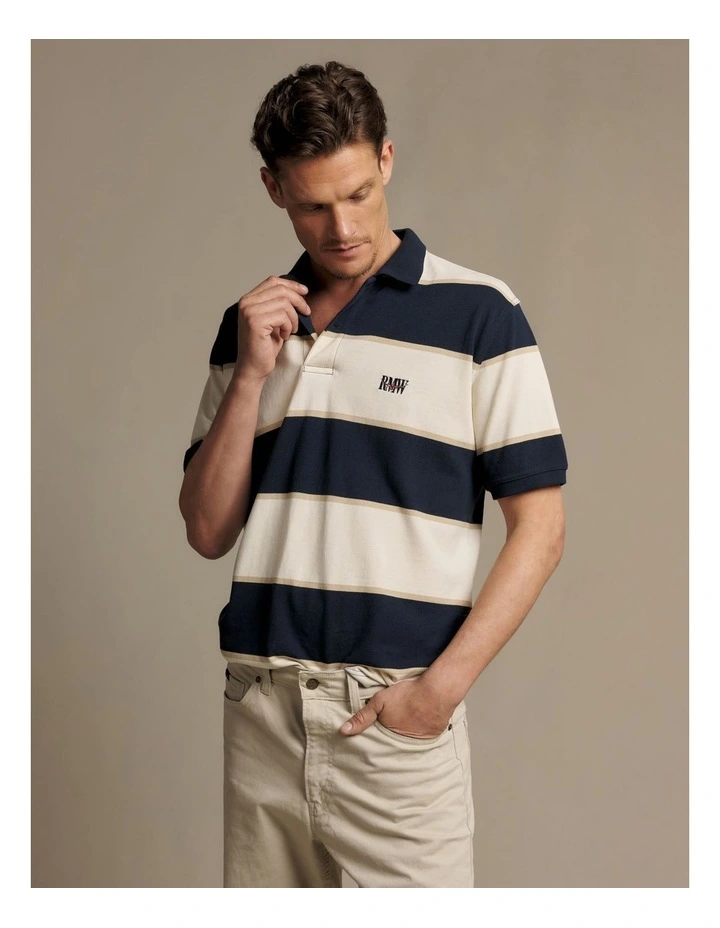Balmain Stripe Polo in Ecru/Navy image 3