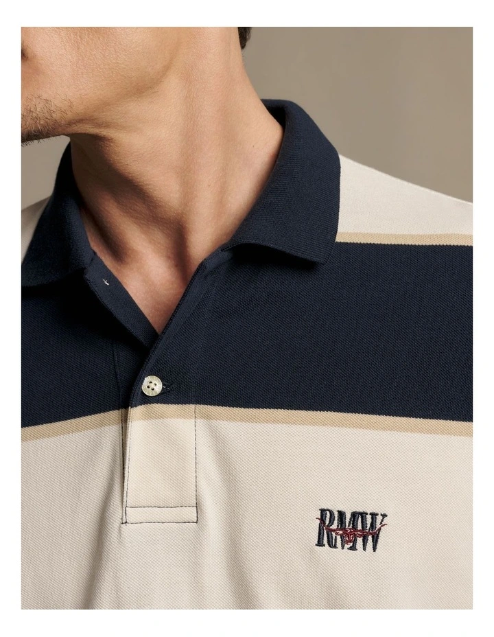 Balmain Stripe Polo in Ecru/Navy image 4
