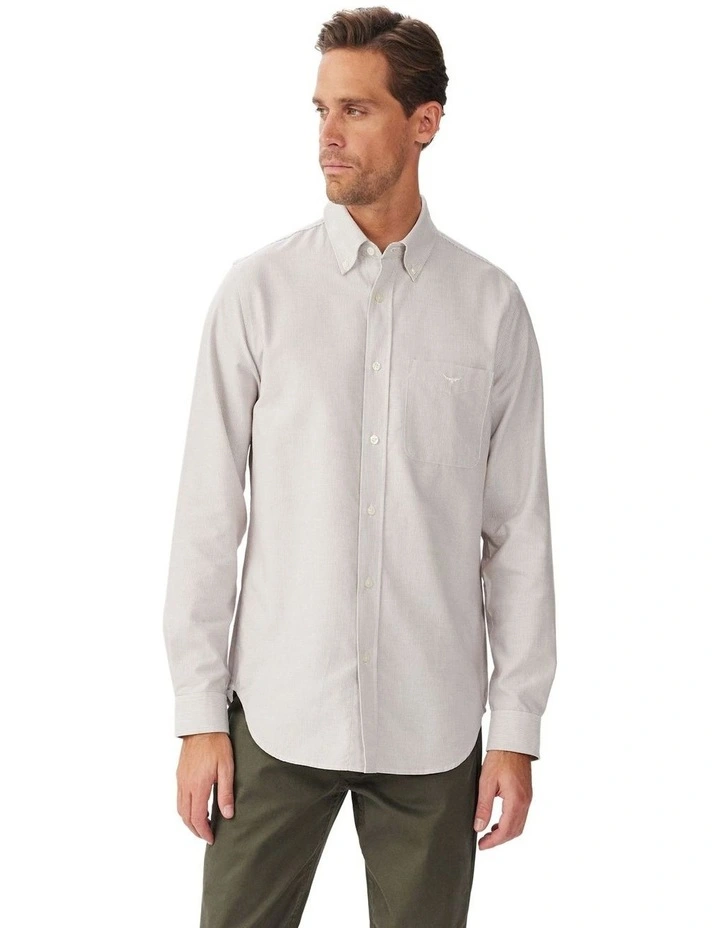 Rushworth Regular Oxford Long Sleeve Shirt White Tan image 1