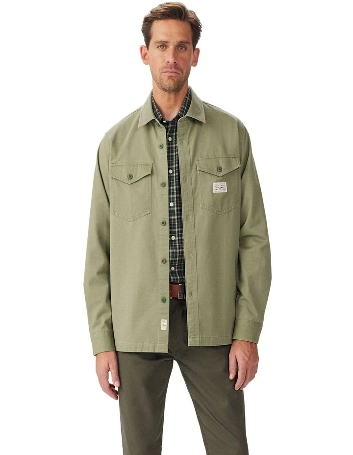 Longford Cotton Overshirt Dark Olive/Olive image 1
