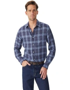 Robe Regular Linen Long Sleeve Shirt Navy Blue