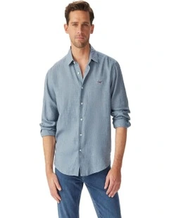 Newman Classic Linen Long Sleeve Shirt Steel Blue