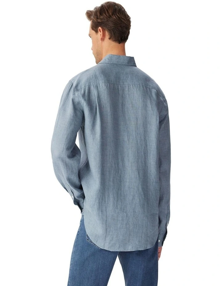Newman Classic Linen Long Sleeve Shirt Steel Blue image 2