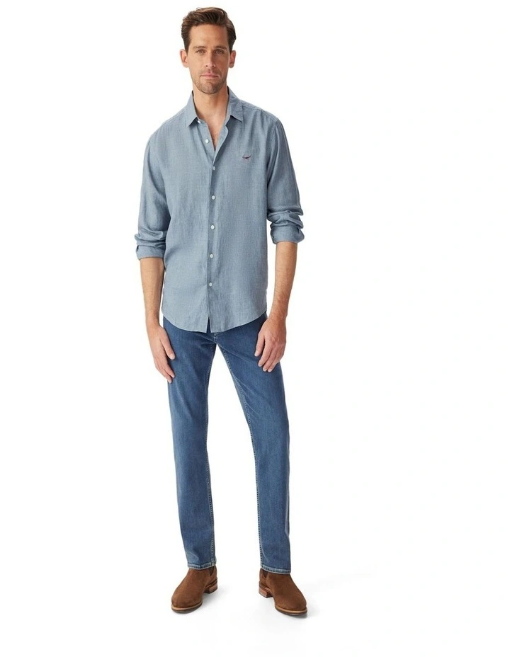 Newman Classic Linen Long Sleeve Shirt Steel Blue image 3