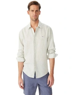Stephens Regular Linen Long Sleeve Shirt White Green