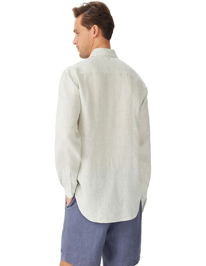 Stephens Regular Linen Long Sleeve Shirt White Green image 2