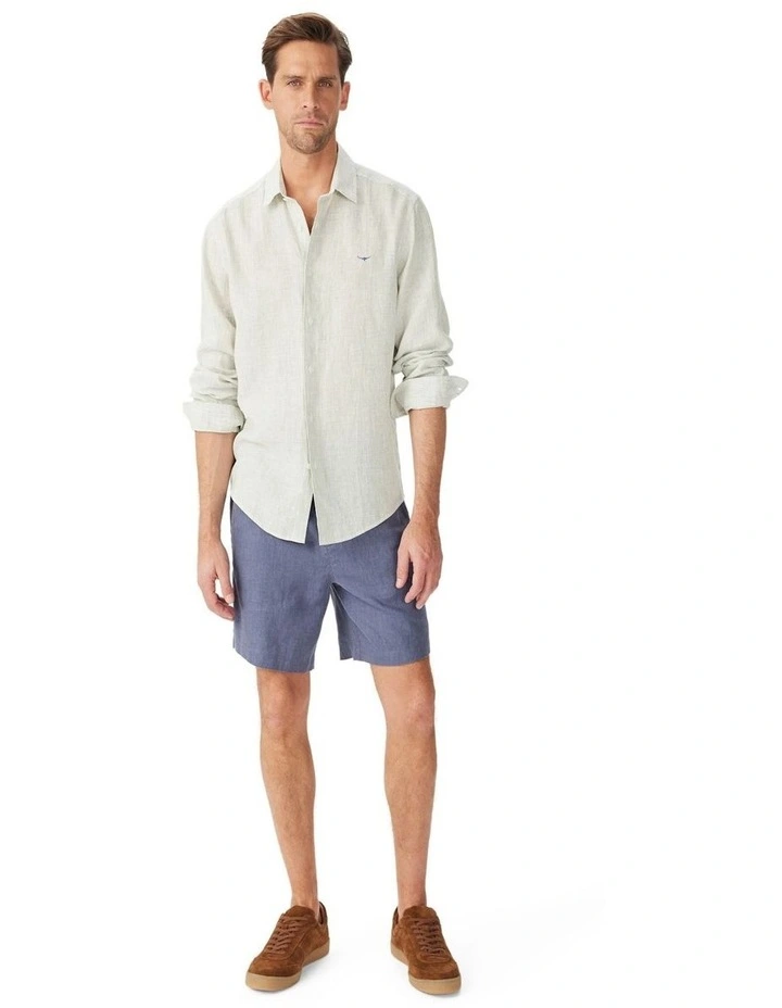 Stephens Regular Linen Long Sleeve Shirt White Green image 3