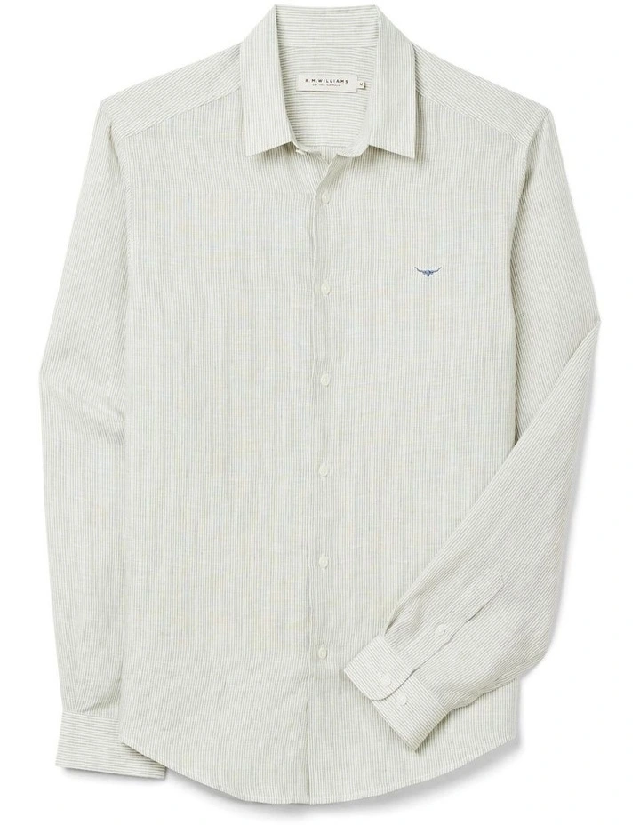 Stephens Regular Linen Long Sleeve Shirt White Green image 4