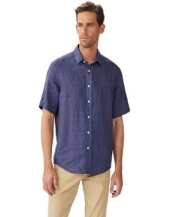 Newman Linen Short Sleeve Shirt Navy