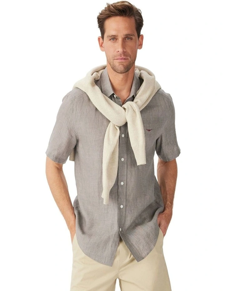 Newman Linen Short Sleeve Shirt Dark Olive/Olive image 1