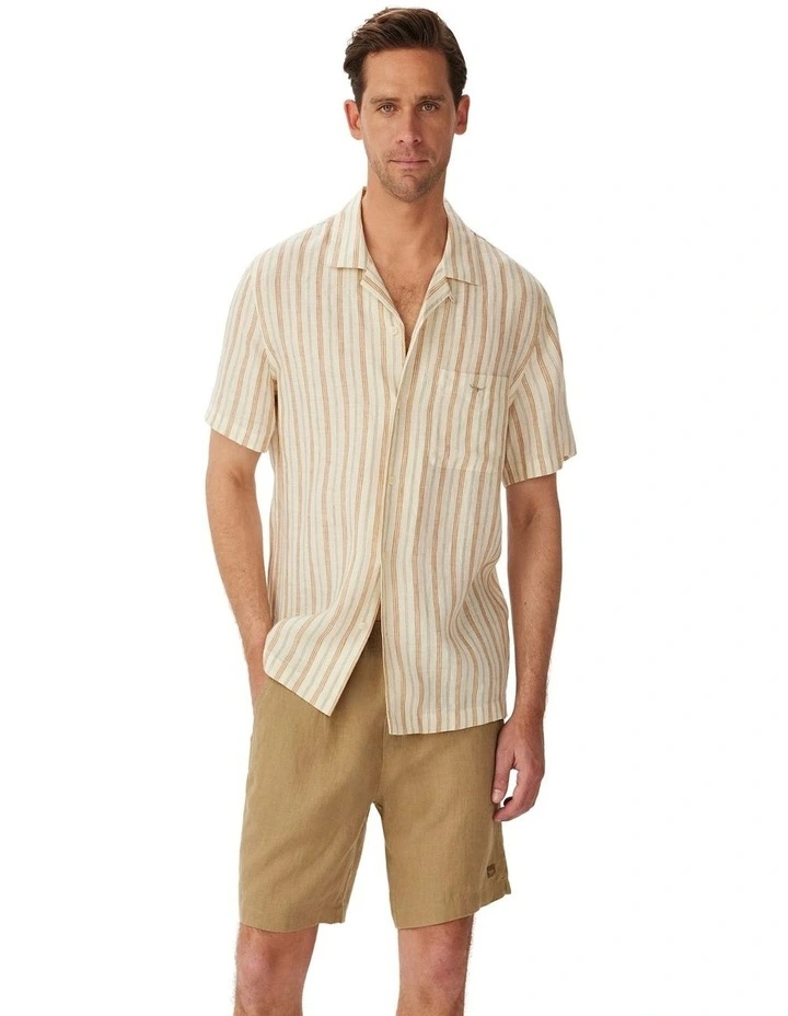 Mullum Linen Resort Short Sleeve Shirt in White Tan image 1