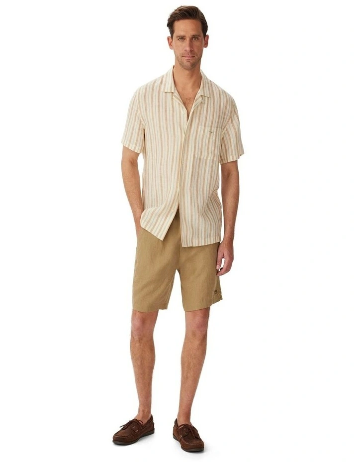 Mullum Linen Resort Short Sleeve Shirt in White Tan image 3