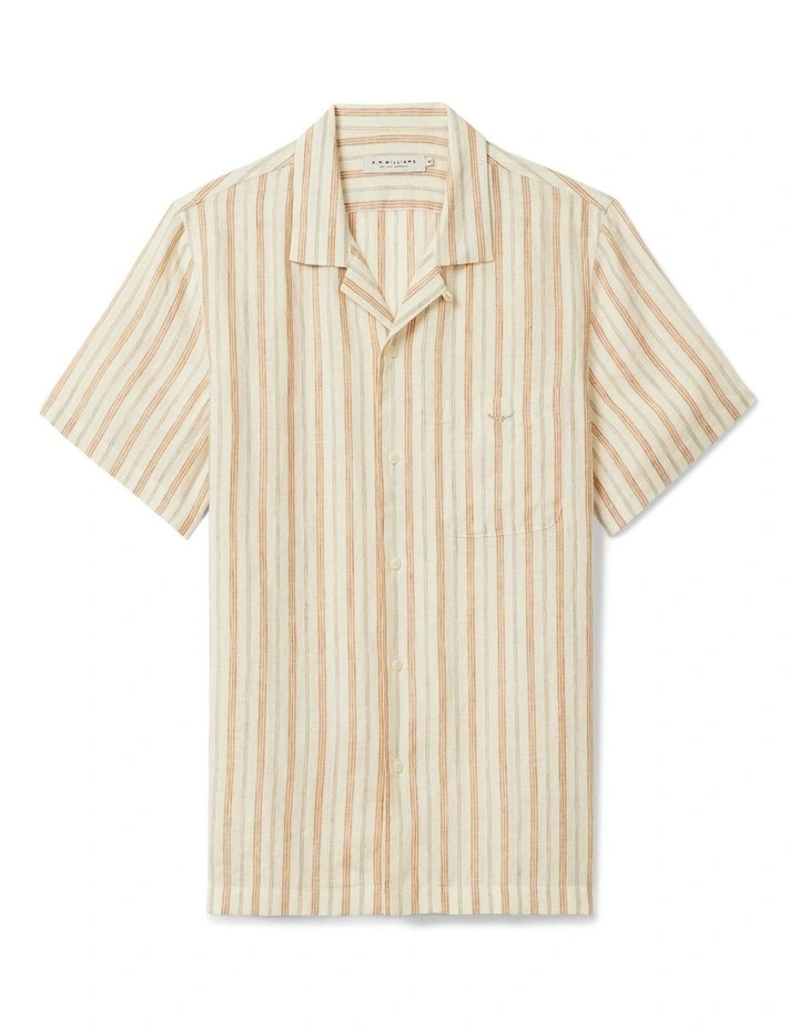 Mullum Linen Resort Short Sleeve Shirt in White Tan image 4