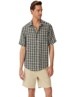 Toby Linen Short Sleeve Shirt in Navy