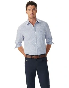 Brunswick Twill Check Long Sleeve Shirt in White Blue