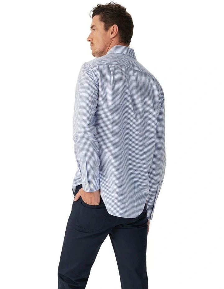 Brunswick Twill Check Long Sleeve Shirt in White Blue image 2