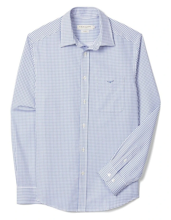 Brunswick Twill Check Long Sleeve Shirt in White Blue image 4