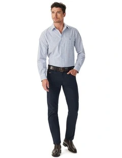 Newland Poplin Check Long Sleeve Shirt in Navy