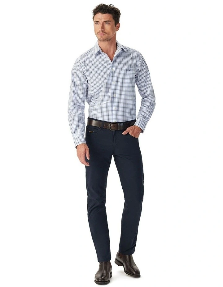 Newland Poplin Check Long Sleeve Shirt in Navy image 1