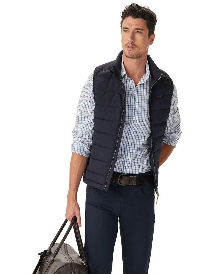 Newland Poplin Check Long Sleeve Shirt in Navy image 4