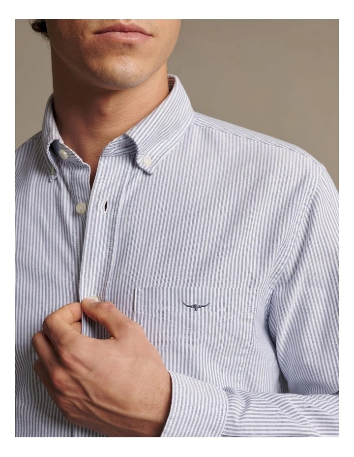 Stanley Regular Oxford Long Sleeve Shirt Navy White image 4