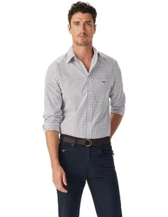 Newland Poplin Check Shirt in Navy/Burgundy/White