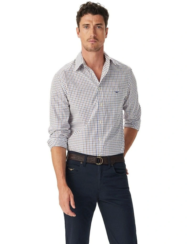 Newland Poplin Check Shirt in Navy/Burgundy/White image 1