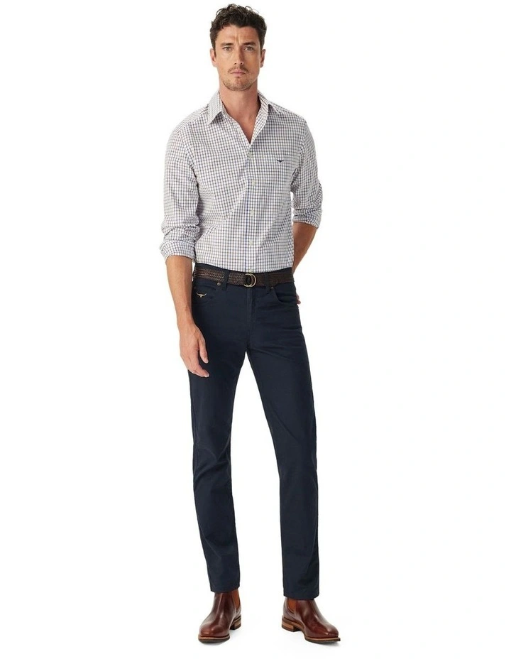 Newland Poplin Check Shirt in Navy/Burgundy/White image 3